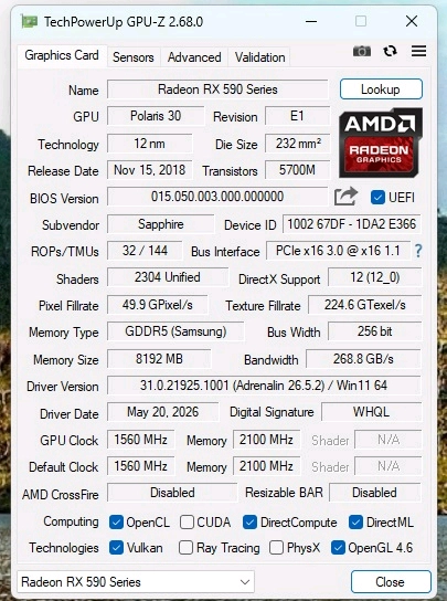 RX590 8GB 사파이어 이미지