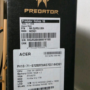 acer predator hellos 16 i9 32gb 4070 1tb 팝니다 이미지