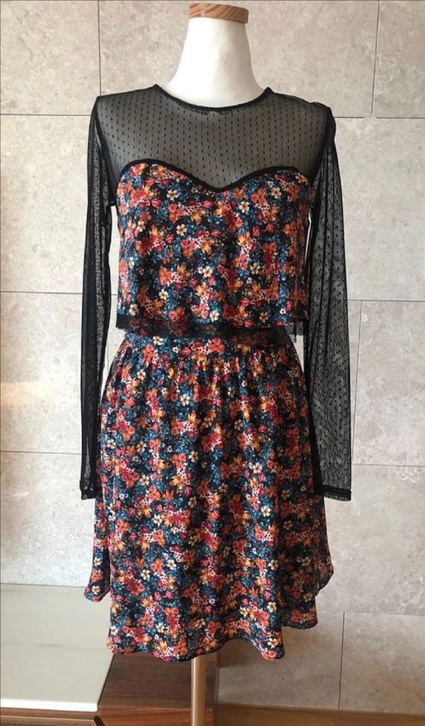 ZARA 새제품 꽃프린팅 블랙 레이스 씨드루 원피스 S사이즈 이미지