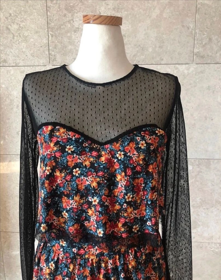 ZARA 새제품 꽃프린팅 블랙 레이스 씨드루 원피스 S사이즈 이미지