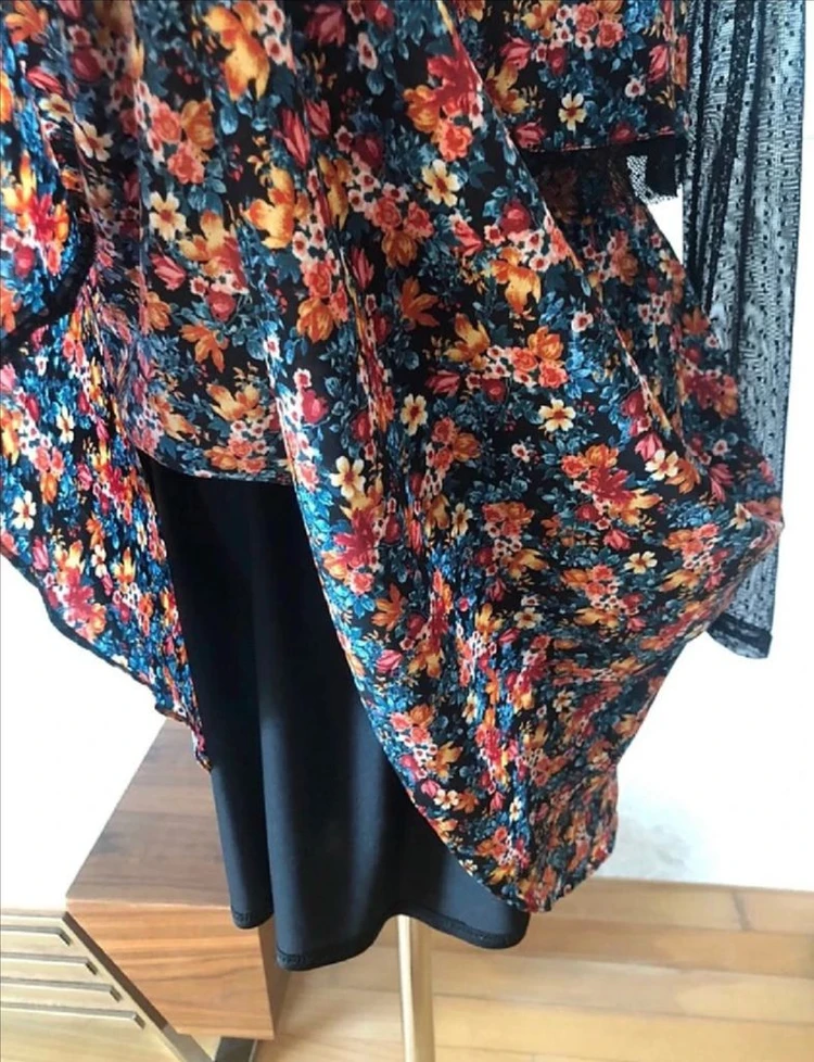 ZARA 새제품 꽃프린팅 블랙 레이스 씨드루 원피스 S사이즈 이미지