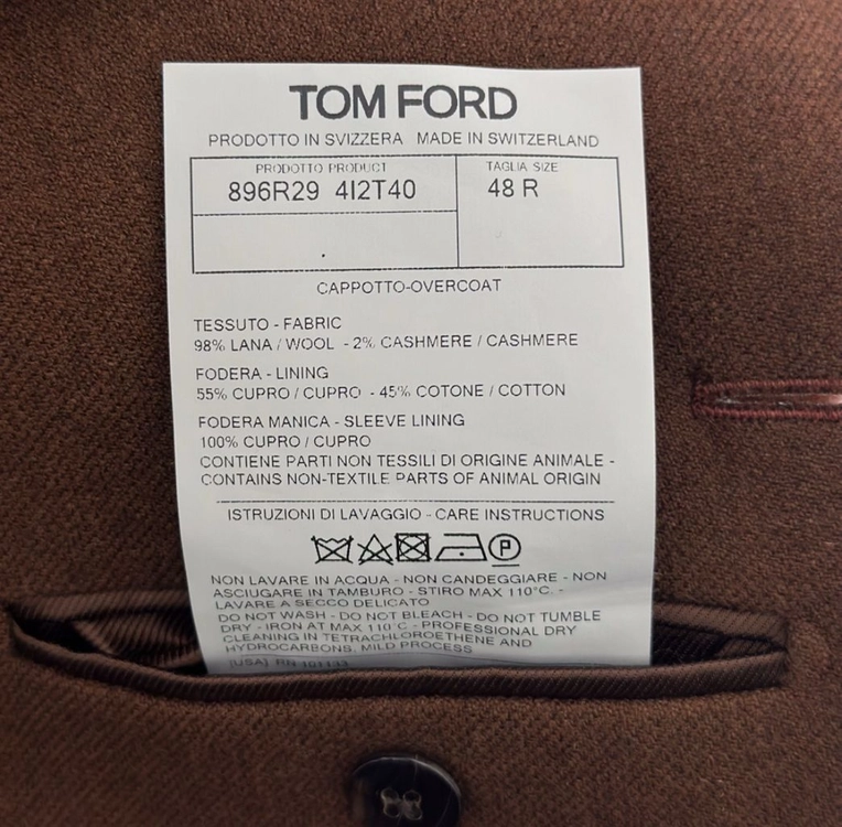 [48] Tomford 톰포드 남성 레더 울 캐시미어 싱글 롱코트 브라운 이미지