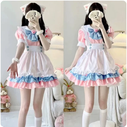 [상태 S급] 코스프레용 파스텔 고양이 메이드복 풀세트 (프리사이즈) 팝니다. 이미지
