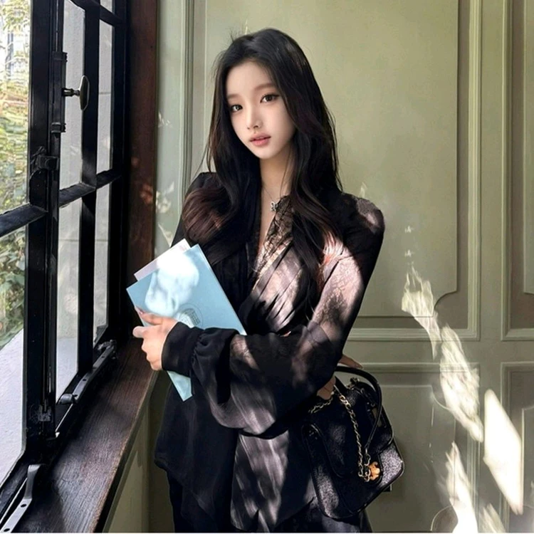 섹시 로맨틱 플라워 레이스 쉬폰 블라우스 이미지