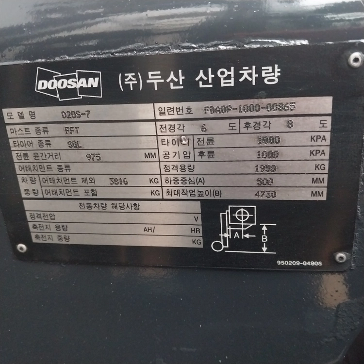 두산 디젤지게차 2.0톤 3단 4730mm 2015년식 이미지