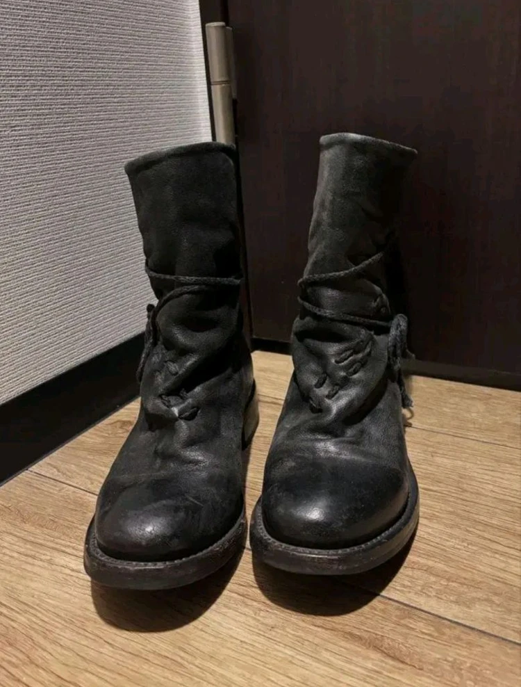 요지야마모토 X 셰레비키오비키 호스 레더 레이스업 부츠 블랙 이미지