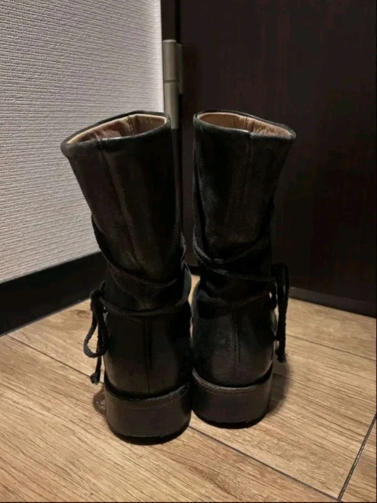 요지야마모토 X 셰레비키오비키 호스 레더 레이스업 부츠 블랙 이미지