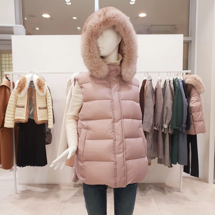 쥬크 ZOOC 59.9만 핑크 폭스후드 덕다운 패딩조끼 오리털 점퍼 자켓 퍼 베스트 주크 이미지