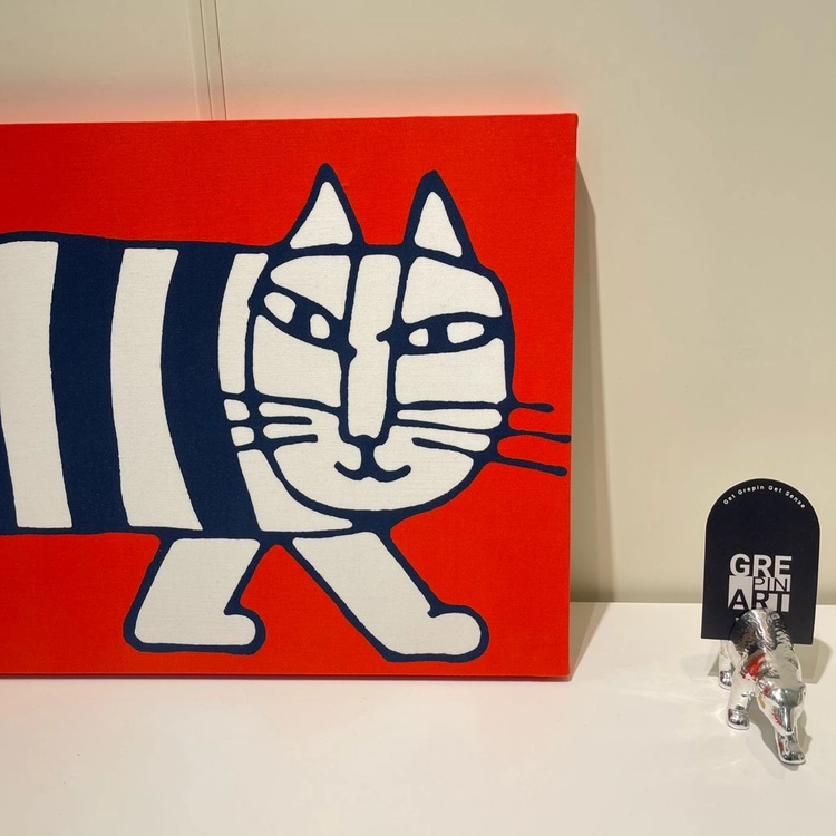 리사라르손 마이키 고양이그림 레드 네이비 중형 캔버스액자(전시품) 이미지