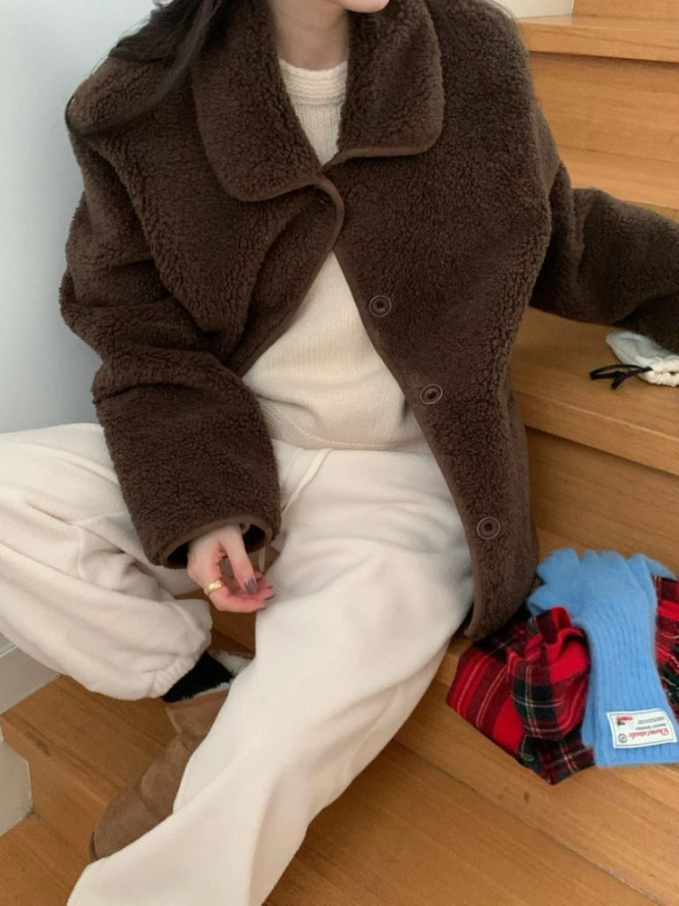 컴히얼 무스탕 퍼 자켓 브라운 이미지