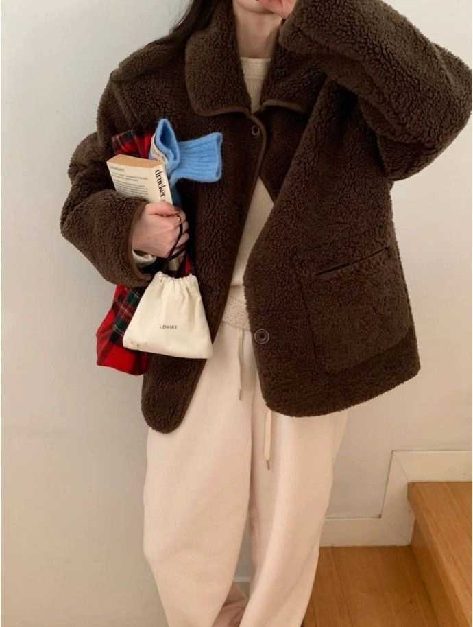 컴히얼 무스탕 퍼 자켓 브라운 이미지
