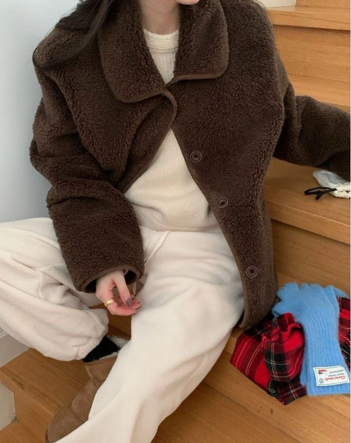 컴히얼 무스탕 퍼 자켓 브라운 이미지
