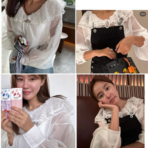 11am 제작 시스루 레이스카라 블라우스 새제품 이미지