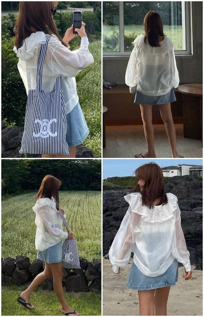 11am 제작 시스루 레이스카라 블라우스 새제품 이미지
