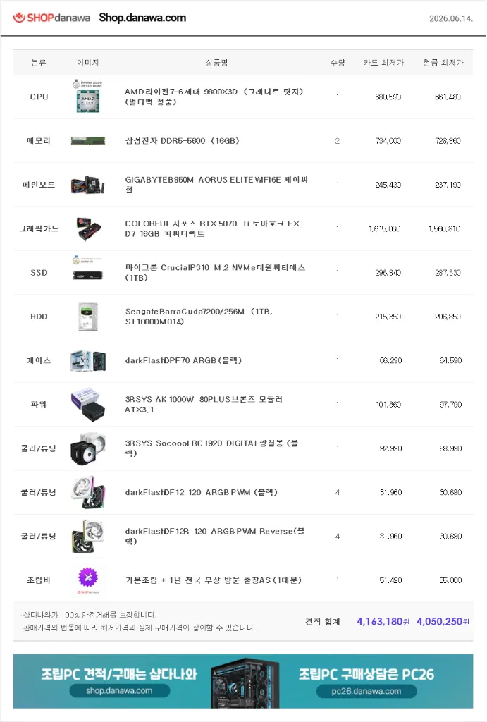 (새제품 5070Ti 공랙 블랙)9800X3D, 32GB, 1000W, 공랭최강, 방송게이밍컴퓨터본체 이미지