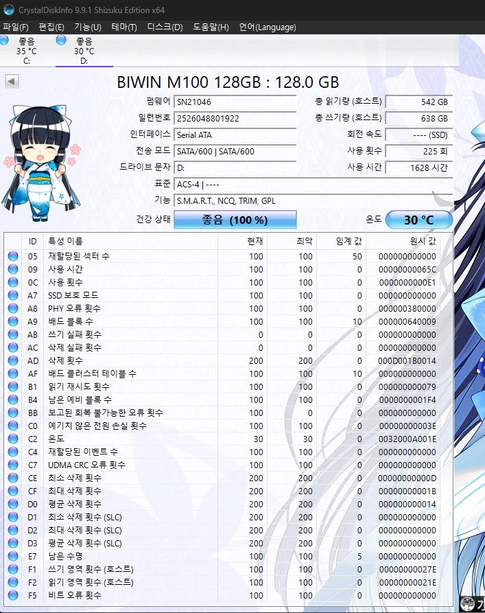 Biwin M100 SATA 128GB / 사타 3 2.5형 SSD 이미지