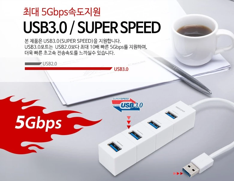 [USB허브] 유니콘 4포트 USB3.0 무전원 허브 케이블 일체형 (새제품) 이미지
