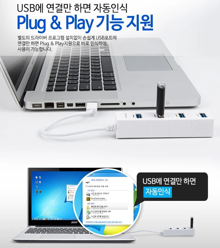 [USB허브] 유니콘 4포트 USB3.0 무전원 허브 케이블 일체형 (새제품) 이미지