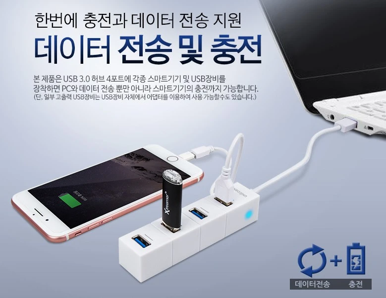[USB허브] 유니콘 4포트 USB3.0 무전원 허브 케이블 일체형 (새제품) 이미지