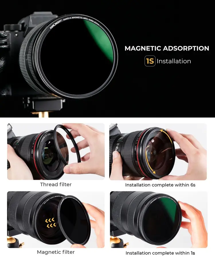 K&F Concept NANO-X 마그네틱 ND64 필터 (새상품) 8K AGC Glass (67mm-82mm) 이미지