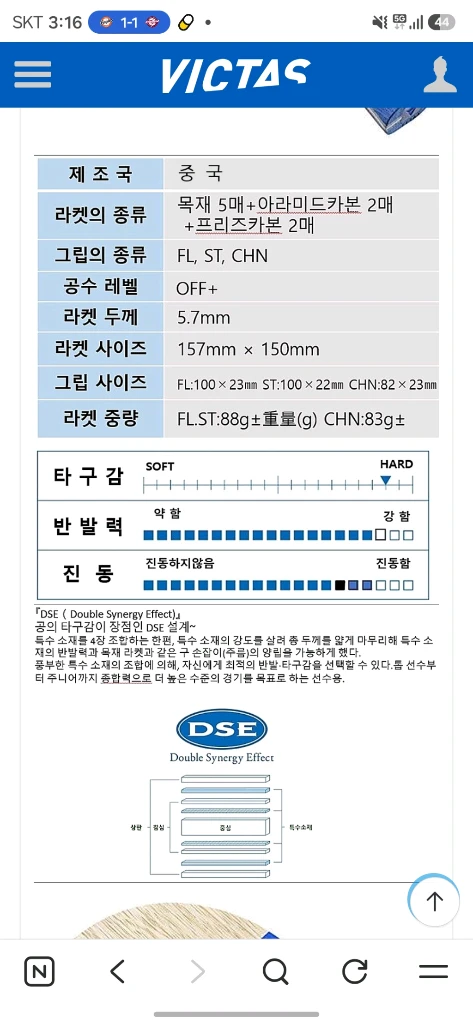 빅타스 탁구 라켓 Koki Niwa + Tenergy 05 + V15 Extra 이미지