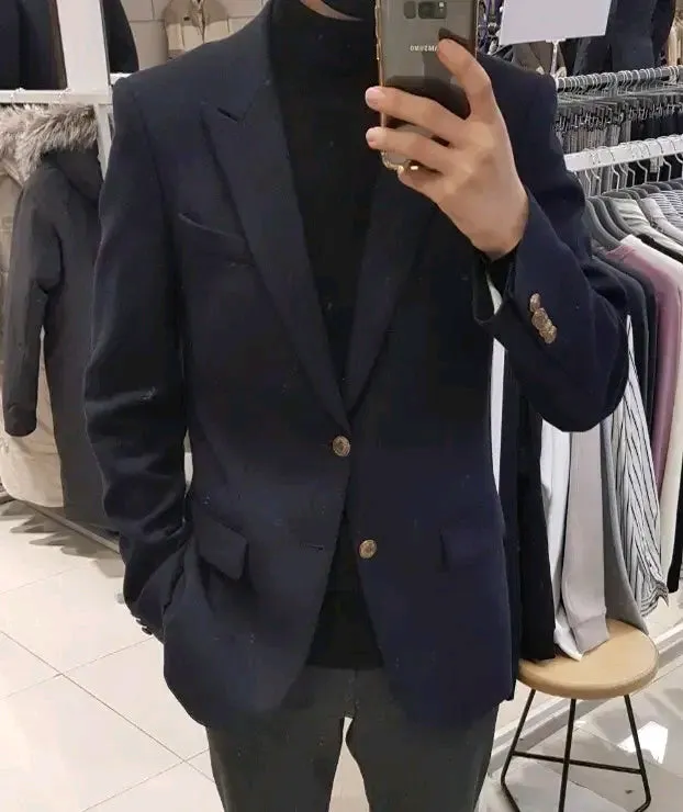 솔리드옴므 / SOLID HOMME 금장단추 피크드라펠 블레이져 자켓 / 50(105) 이미지
