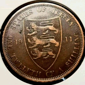 희귀 영국 저지 1911년 1/12실링 대형주화.외국주화 주화 화폐 동전 이미지