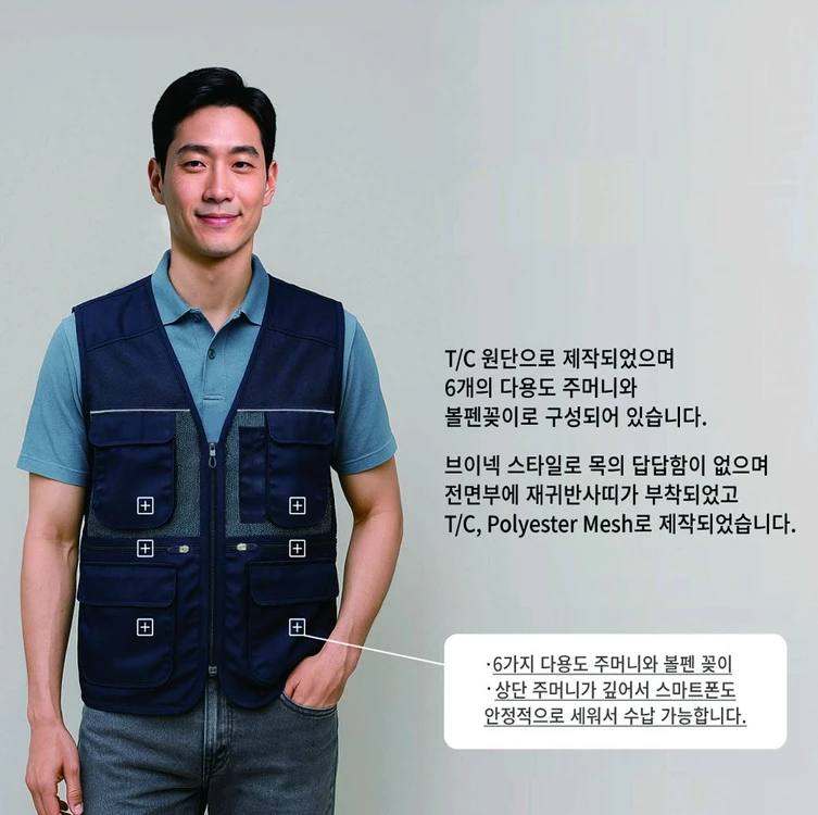 [새상품] 작업 단체 안전 매쉬 낚시 망사조끼 이미지