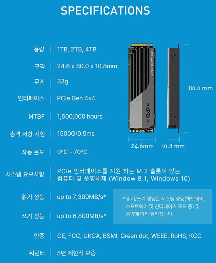 XS70 M.2 히트싱크 SSD 2TB 고속 7,300MB/s 팝니다 이미지