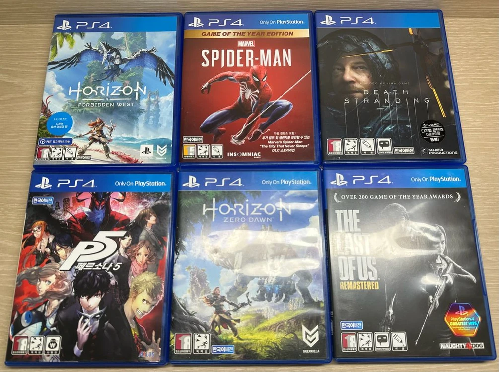 ps4타이틀 (호라이즌 포비든웨스트, 스파이더맨, 데스스트랜딩, 페르소나5, 호라이즌 제로던, 라스트오브어스1) 이미지