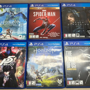 ps4타이틀 (호라이즌 포비든웨스트, 스파이더맨, 데스스트랜딩, 페르소나5, 호라이즌 제로던, 라스트오브어스1) 이미지