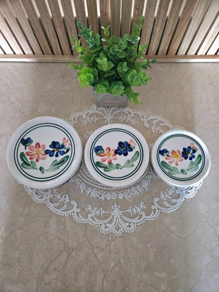 [고급 본차이나] 핸드페인팅 도자기 찬통/밀폐용기 3종 세트 (상태최상) 이미지
