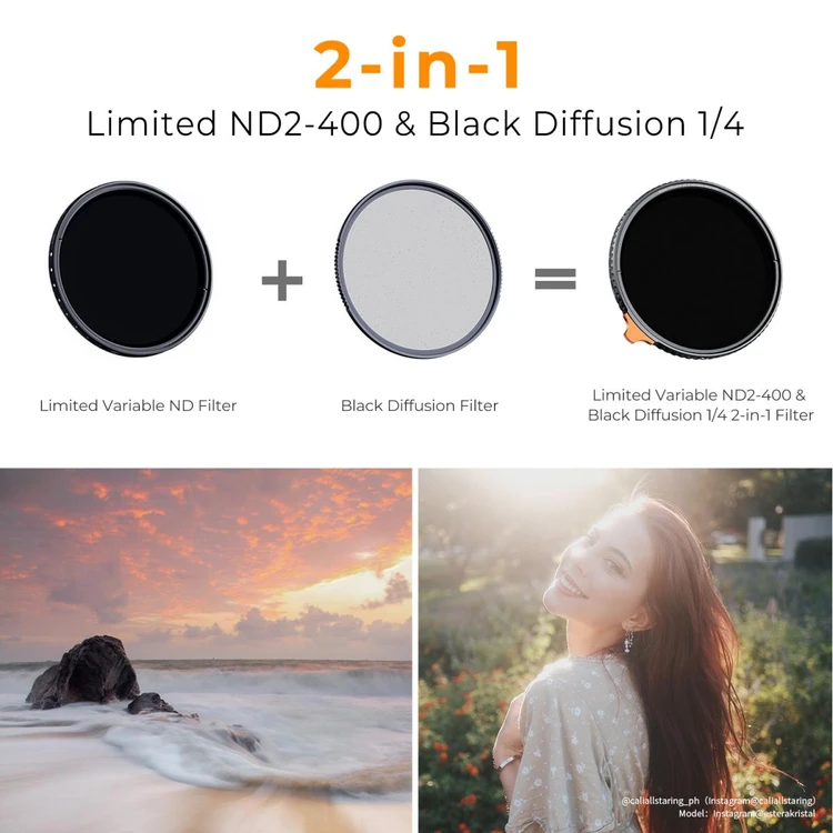K&F Concept 67mm 블랙미스트 1/4+가변 ND2-400 필터 (새상품) AGC Glass 이미지