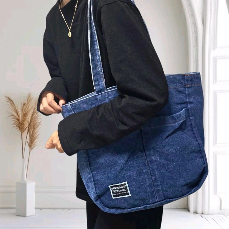 데님 에코백 숄더백 청가방 데일리백 에코백 가방 <찐청> 이미지