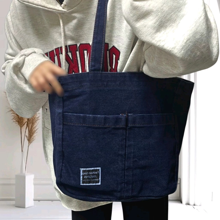 데님 에코백 숄더백 청가방 데일리백 에코백 가방 <찐청> 이미지