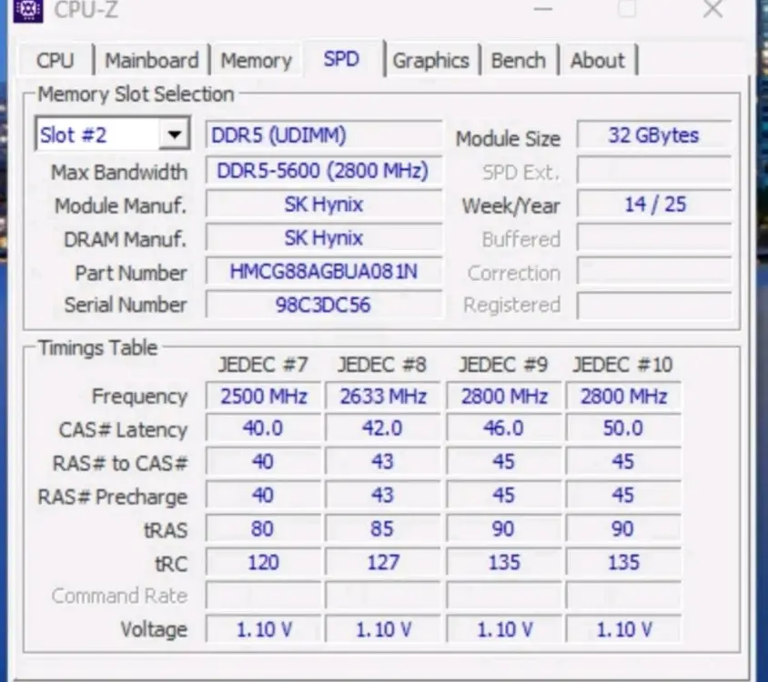 SK 하이닉스 DDR5 5600 32GB 데스크탑 메모리 이미지