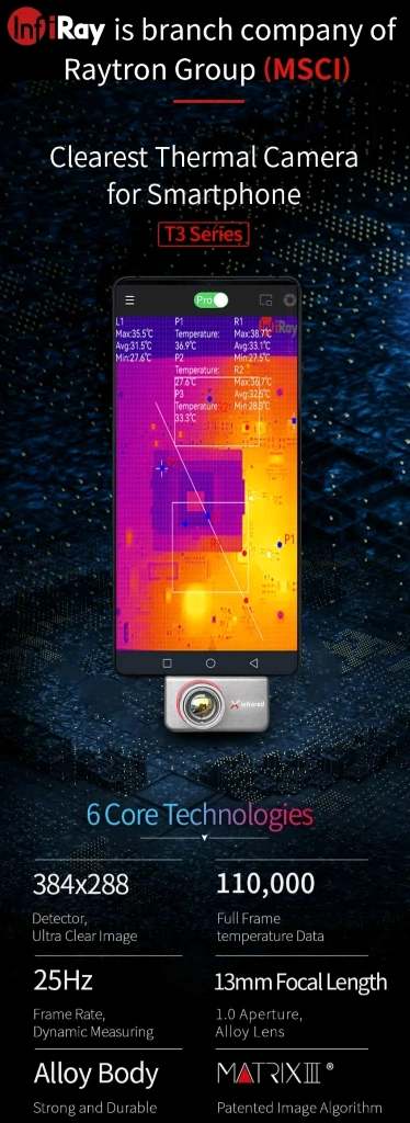 InfiRay T3 PRO 384x288 C타입 열화상카메라 PCB 산업용 이미지