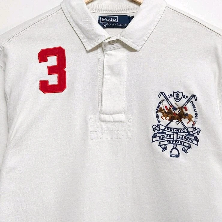 105 POLO 폴로 멀티포니 럭비 카라티 화이트 1990년대 올드빈티지 이미지