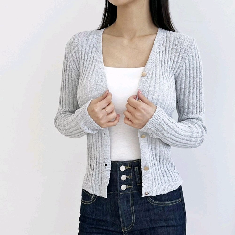 봄 여름 얇은 크롭 시스루 골지니트가디건 이미지
