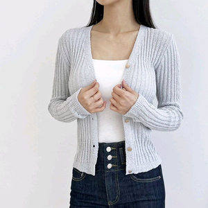 봄 여름 얇은 크롭 시스루 골지니트가디건 이미지