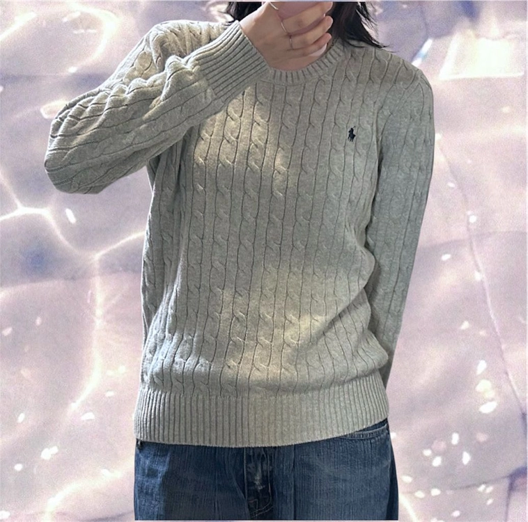 폴로 랄프로렌 신형 라운드넥 꽈배기 니트 그레이 XL 이미지