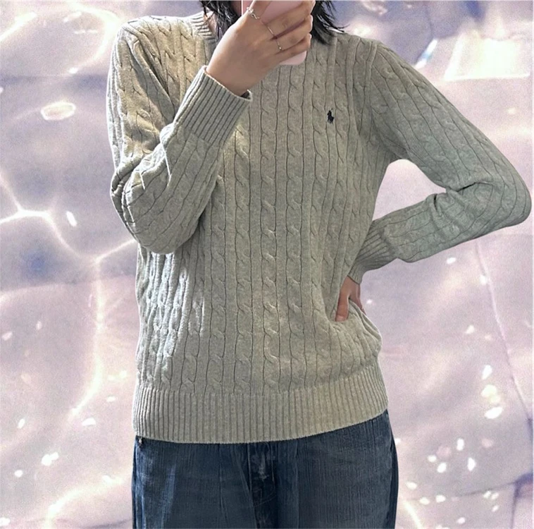 폴로 랄프로렌 신형 라운드넥 꽈배기 니트 그레이 XL 이미지