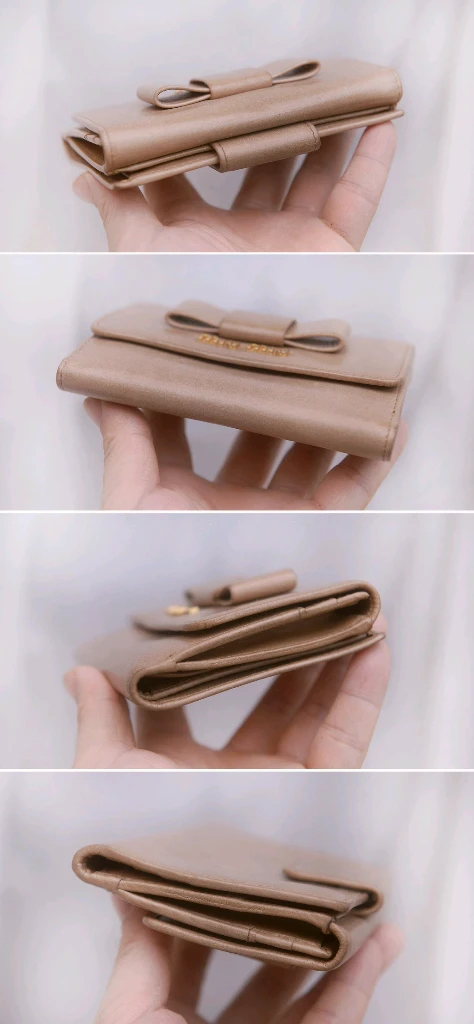 미우미우 비텔로 샤인 레더 리본 플랩 반지갑 (베이지 핑크) 이미지