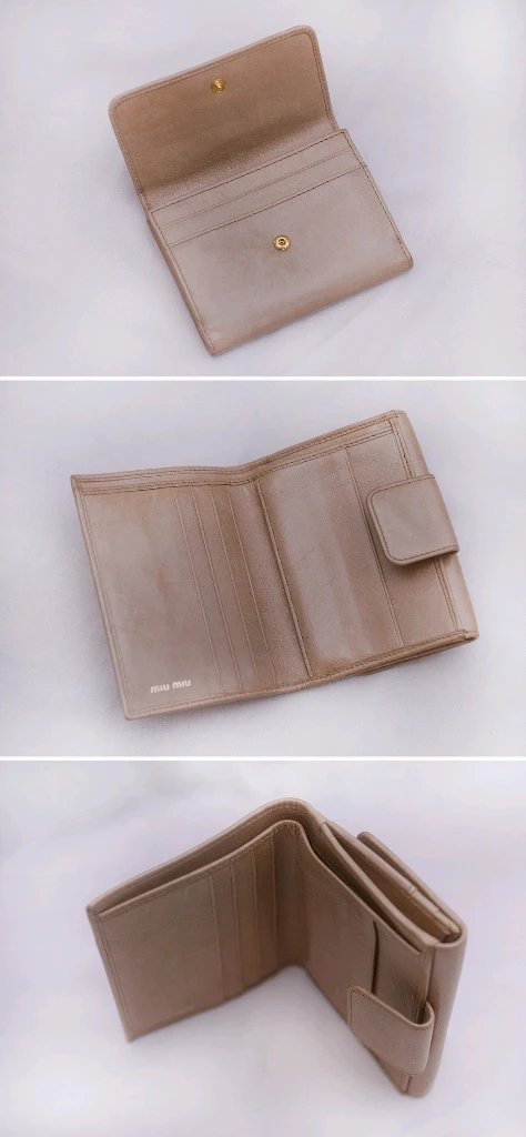 미우미우 비텔로 샤인 레더 리본 플랩 반지갑 (베이지 핑크) 이미지