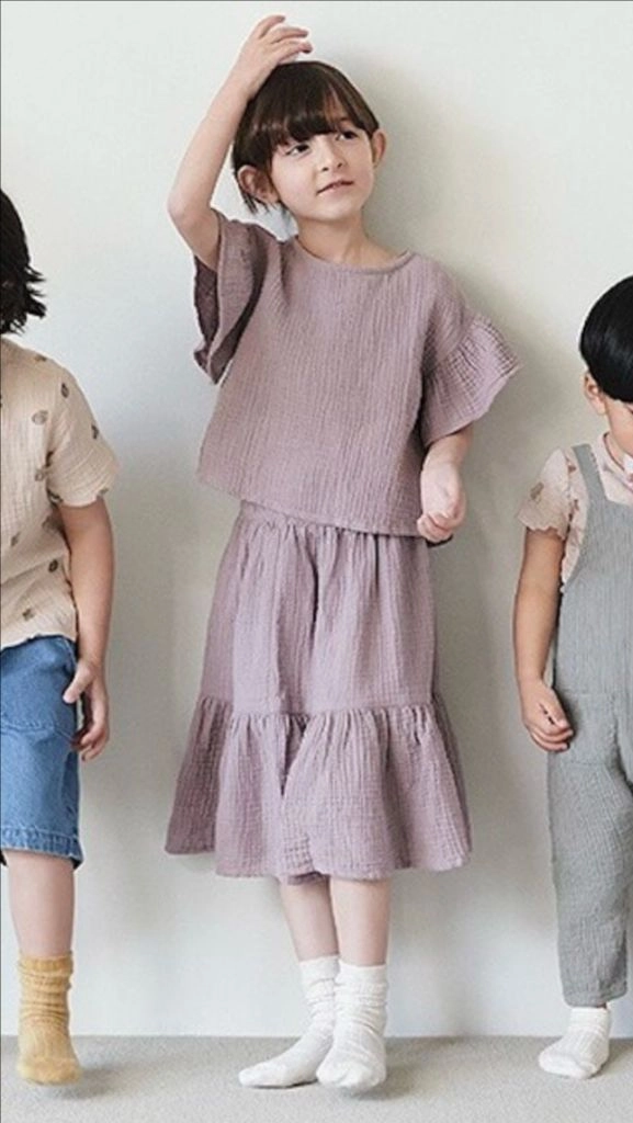 H&M 키즈 100% 오가닉 여아 블라우스 + 치마 셋업 새제품 110 반택포함 이미지