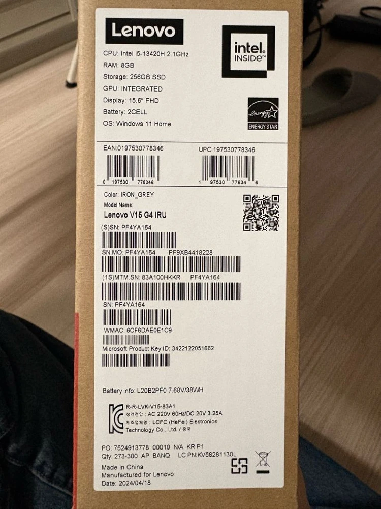 미개봉 새상품 레노버 lenovo V15 G4 IRU i5 램 8GB SSD 256GB Window윈도우포함 이미지