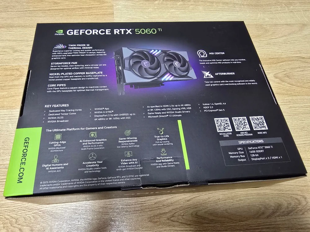 [미개봉] MSI 지포스 RTX 5060 Ti 16GB 게이밍 트리오OC 팝니다. 이미지