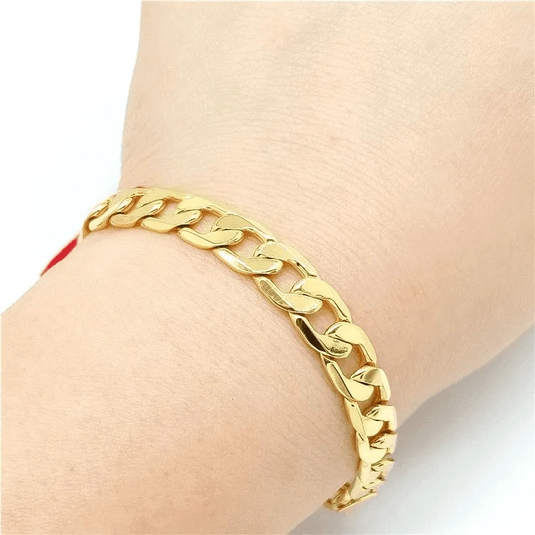 새 골드 18K GF 10mm 팔찌 금 스테인레스 스틸 이미지