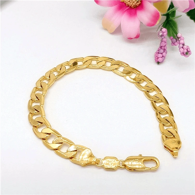 새 골드 18K GF 10mm 팔찌 금 스테인레스 스틸 이미지