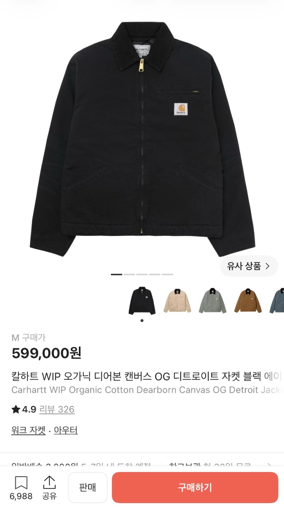 칼하트 WIP 오가닉 디어본 캔버스 OG 디트로이트 자켓 블랙 에이지드 캔버스 - 윈터 이미지